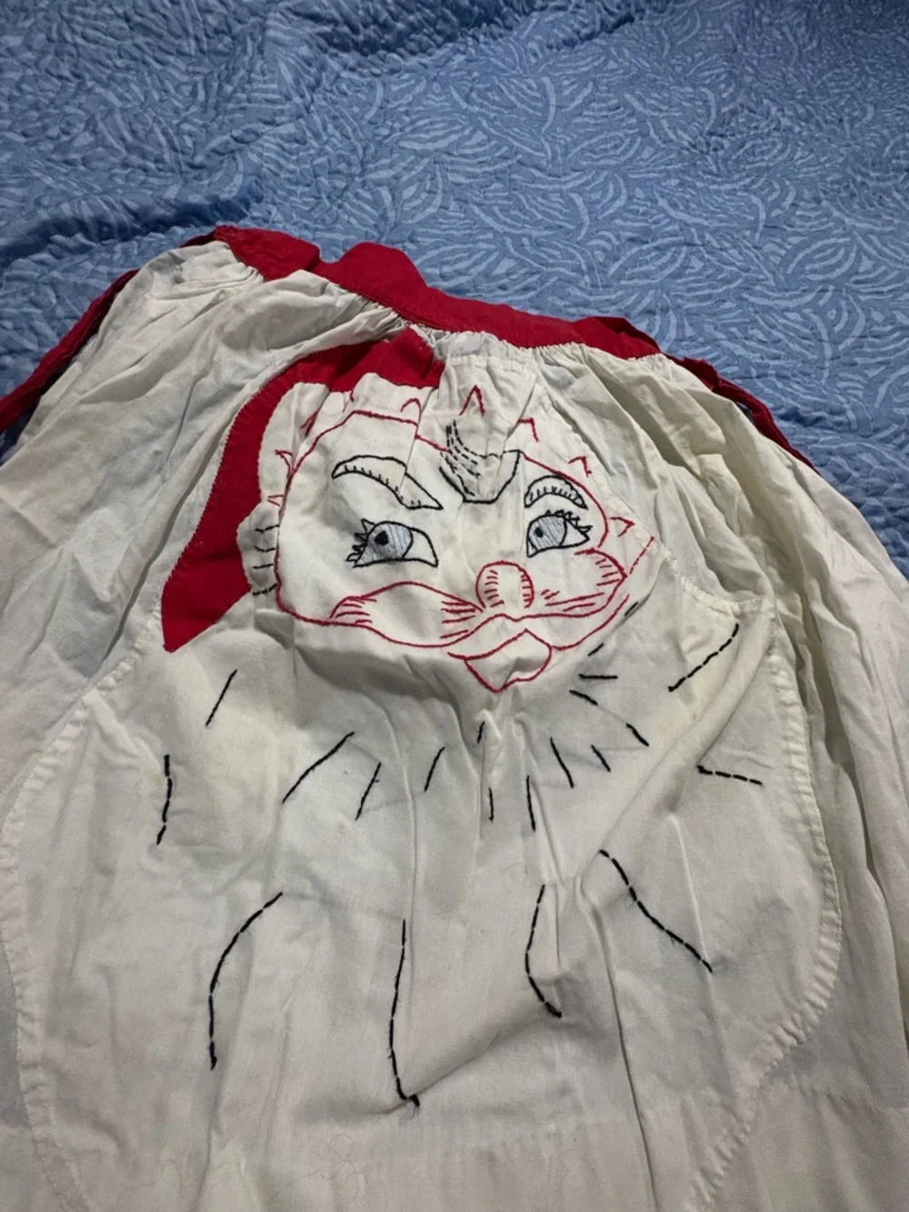 vintage Christmas Holiday Santa half waist apron. Embroidered